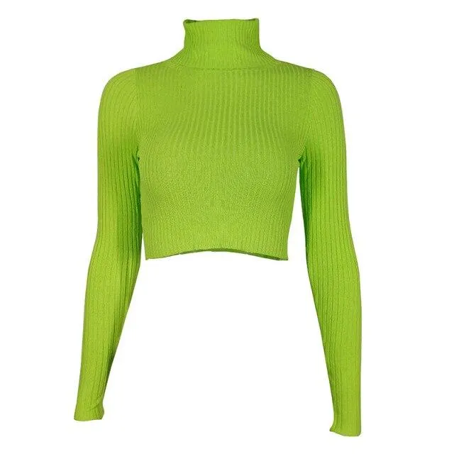 Autumn Winter Sexy Women's Skinny Turtleneck Long Sleeves Sweater Crop Top