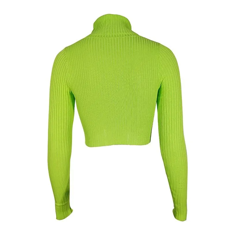 Autumn Winter Sexy Women's Skinny Turtleneck Long Sleeves Sweater Crop Top