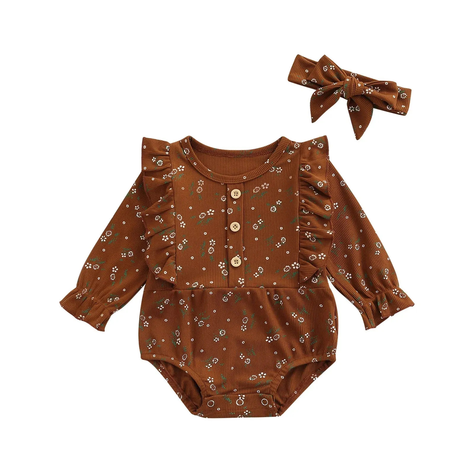 Baby 0-24M Rompers Vintage Floral Ruffles Jumpsuit Playsuit