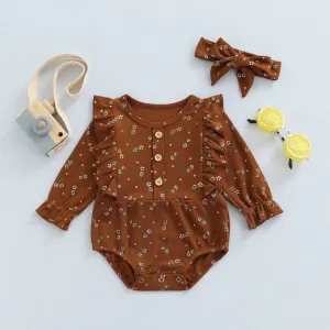 Baby 0-24M Rompers Vintage Floral Ruffles Jumpsuit Playsuit