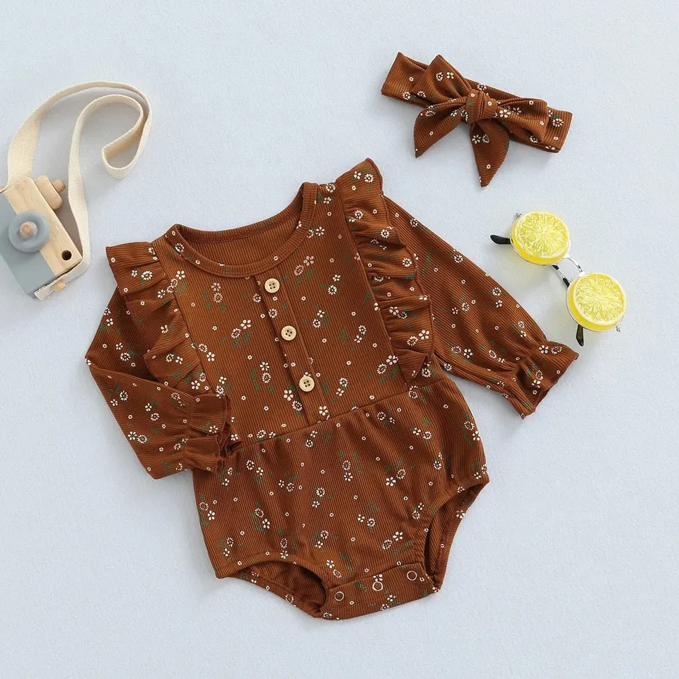 Baby 0-24M Rompers Vintage Floral Ruffles Jumpsuit Playsuit