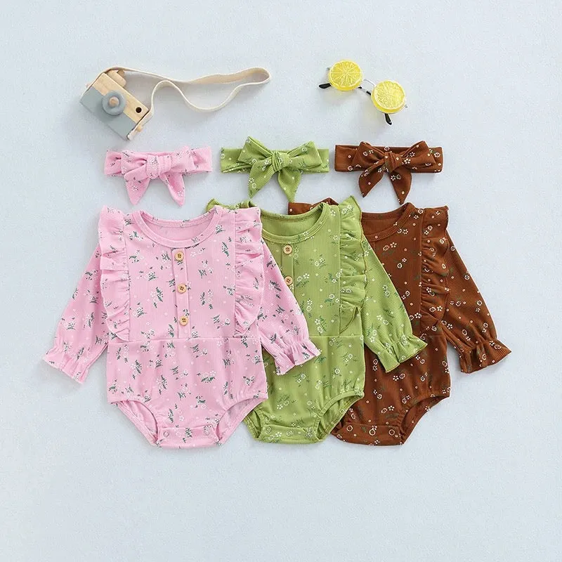 Baby 0-24M Rompers Vintage Floral Ruffles Jumpsuit Playsuit