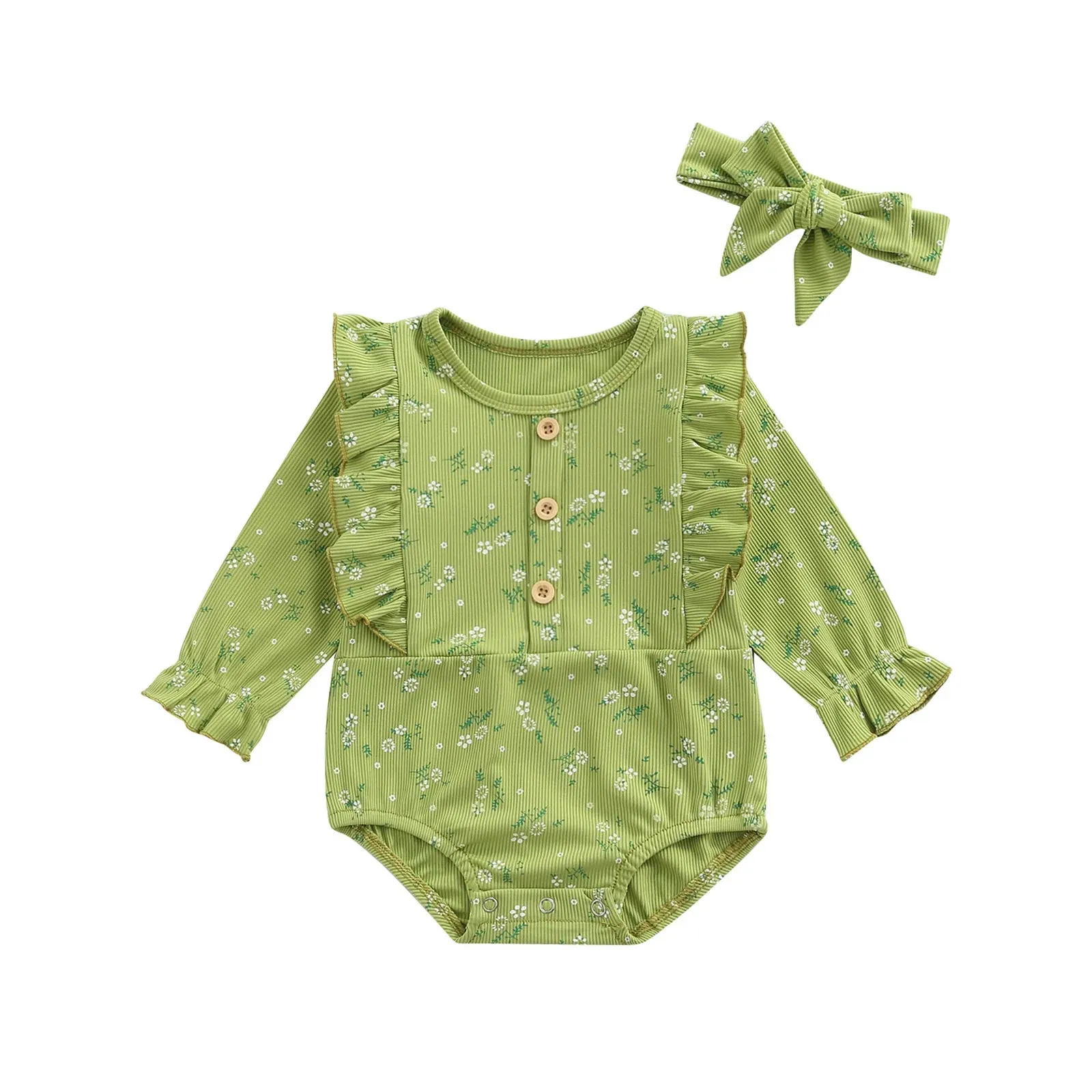 Baby 0-24M Rompers Vintage Floral Ruffles Jumpsuit Playsuit