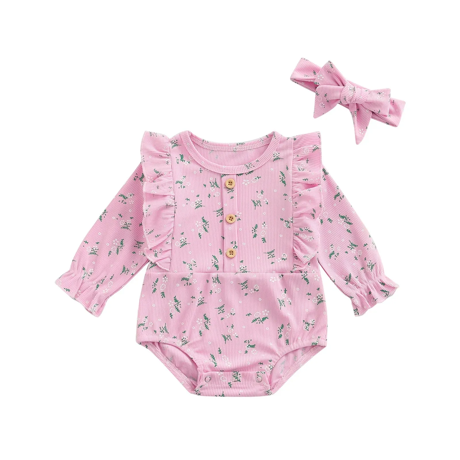 Baby 0-24M Rompers Vintage Floral Ruffles Jumpsuit Playsuit