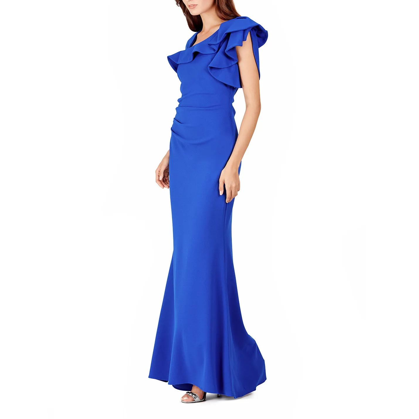 Cobalt Blue Ruffle Sleeved Gown