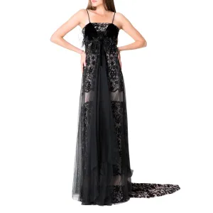 Feather embellished Dantel Gown