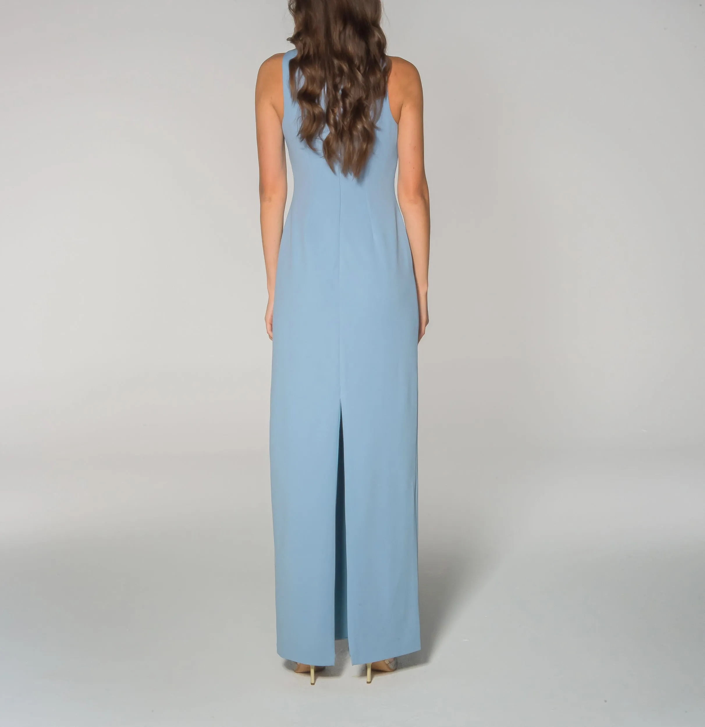 French Blue Jeweled Collar Sleeveless Gown