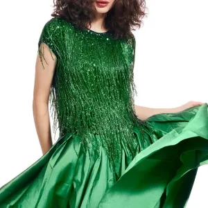 Green Stretch Novelty Fringes Beaded Top